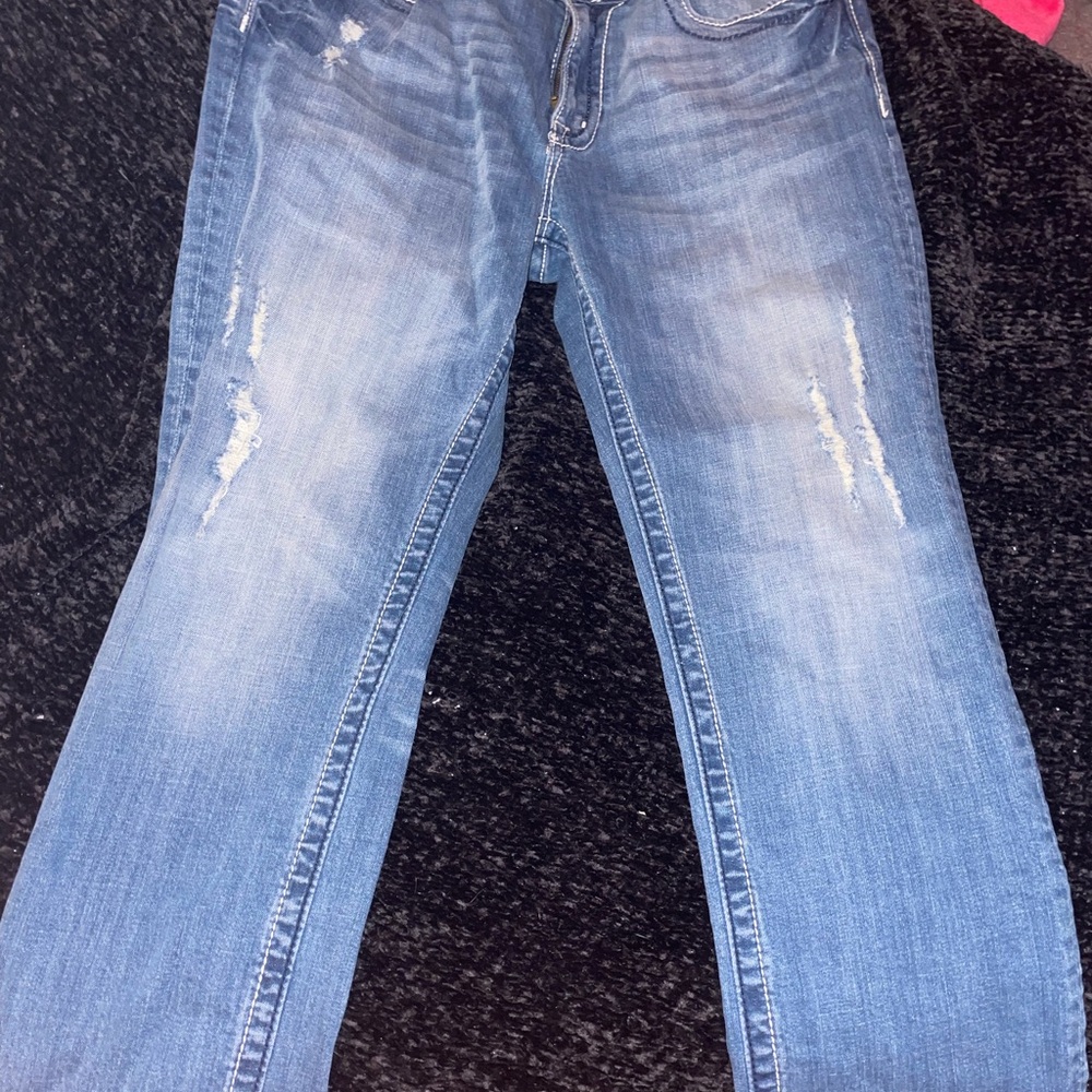 MISS ME Light Blue Straight Leg Capri Jeans - Picture 2 of 5